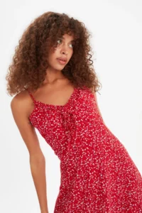 TRENDYOLMİLLA Rejection A Cut Mini Binding Detail flower patterned Weaving Dress - Image 7