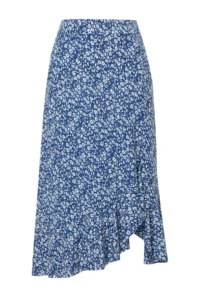 TRENDYOLMİLLA Mavi Printed Ruffle Detailed and with flywheel High Waist Midi Flexible Knitting Skirt - Image 6