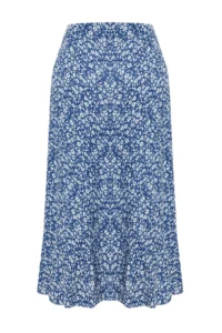 TRENDYOLMİLLA Mavi Printed Ruffle Detailed and with flywheel High Waist Midi Flexible Knitting Skirt - Image 7