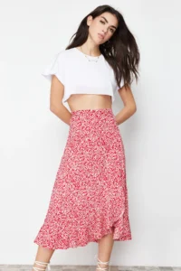 TRENDYOLMİLLA Rejection Printed Shirt Detailed and with flywheel High Waist Flexible Skirt - Image 2