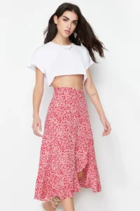 TRENDYOLMİLLA Rejection Printed Shirt Detailed and with flywheel High Waist Flexible Skirt - Image 3
