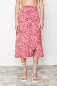 TRENDYOLMİLLA Rejection Printed Shirt Detailed and with flywheel High Waist Flexible Skirt - Image 4