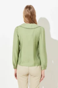 TRENDYOLMİLLA Mint Lace Detailed Baby Collar Regular Normal Pattern Weaving Shirt - Image 8