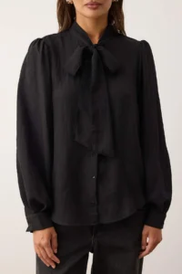 TRENDYOLMİLLA Black Boho Oversized Weaving Shirt with Scarf Detail on Collar - Image 3