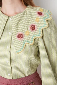 TRENDYOLMİLLA Green Embroidery Detailed seersucker Material Regular Normal Pattern Weaving Shirt - Image 5