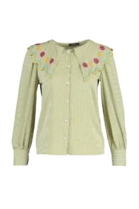 TRENDYOLMİLLA Green Embroidery Detailed seersucker Material Regular Normal Pattern Weaving Shirt - Image 7