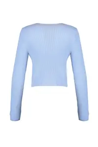 TRENDYOLMİLLA Light Blue Crop Binding Detailed Blouse-Cardigan Knitwear Set - Image 8