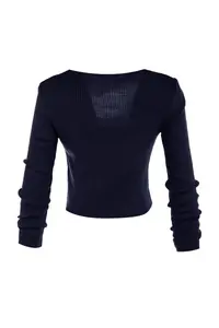 TRENDYOLMİLLA Navy Blue Crop Binding Detailed Blouse-Cardigan Knitwear Set Knitwear Cardigan - Image 6