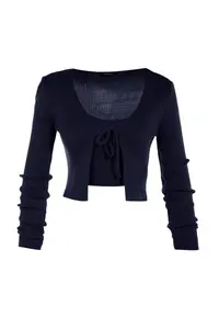 TRENDYOLMİLLA Navy Blue Crop Binding Detailed Blouse-Cardigan Knitwear Set Knitwear Cardigan - Image 7