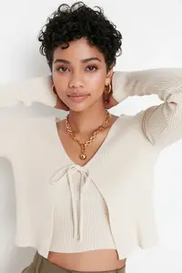 TRENDYOLMİLLA Stone Crop Binding Detailed Blouse-Cardigan Knitwear Set Knitwear Cardigan
