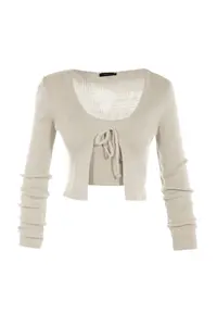 TRENDYOLMİLLA Stone Crop Binding Detailed Blouse-Cardigan Knitwear Set Knitwear Cardigan - Image 6