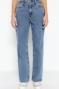 TRENDYOLMİLLA Dark Blue Waist Detailed High Waist Wide Leg jeans - Image 4