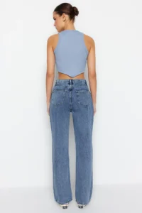 TRENDYOLMİLLA Dark Blue Waist Detailed High Waist Wide Leg jeans - Image 6
