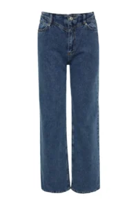 TRENDYOLMİLLA Dark Blue Waist Detailed High Waist Wide Leg jeans - Image 7
