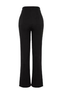 TRENDYOLMİLLA Black Straight/Plain Cut High Waist Ribbed Stitched Weaving Pants - Image 11