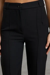 TRENDYOLMİLLA Black Straight/Plain Cut High Waist Ribbed Stitched Weaving Pants - Image 7