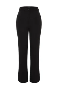 TRENDYOLMİLLA Black Straight/Plain Cut High Waist Ribbed Stitched Weaving Pants - Image 9