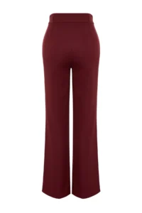TRENDYOLMİLLA Burgundy Straight/Plain Cut High Waist Ribbed Stitched Weaving Pants - Image 7