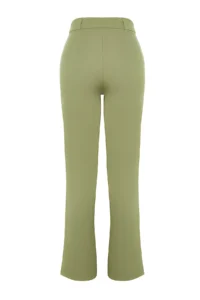 TRENDYOLMİLLA Green Straight/Plain Cut High Waist Ribbed Stitched Weaving Pants - Image 11