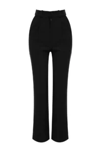 TRENDYOLMİLLA Black Wide Leg/Wide Leg pleated Weaving Dress Pants - Image 6