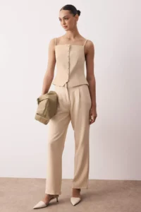 TRENDYOLMİLLA Stone Plain Kesim Wide Leg/Wide Leg pleated Weaving Dress Pants - Image 2