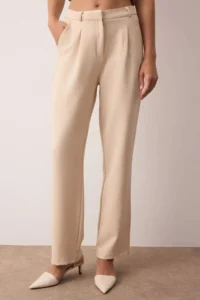 TRENDYOLMİLLA Stone Plain Kesim Wide Leg/Wide Leg pleated Weaving Dress Pants - Image 3