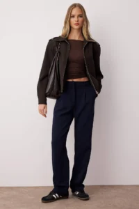 TRENDYOLMİLLA Navy Blue Wide Leg/Wide Leg pleated Weaving Dress Pants