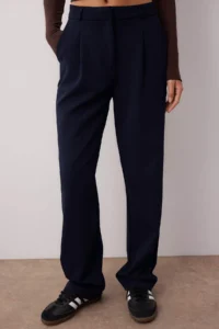 TRENDYOLMİLLA Navy Blue Wide Leg/Wide Leg pleated Weaving Dress Pants - Image 3