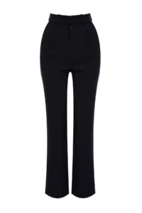 TRENDYOLMİLLA Navy Blue Wide Leg/Wide Leg pleated Weaving Dress Pants - Image 5