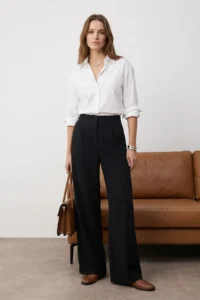 TRENDYOLMİLLA Black Wide Leg/Wide Leg Pilili Weaving Dress Pants