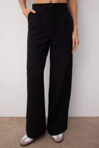 TRENDYOLMİLLA Black Wide Leg/Wide Leg Pilili Weaving Dress Pants - Image 4