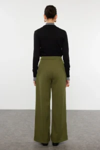 TRENDYOLMİLLA Khaki Wide Leg/Wide Leg Pilili Weaving Dress Pants - Image 5
