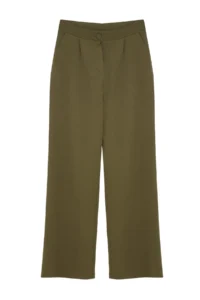 TRENDYOLMİLLA Khaki Wide Leg/Wide Leg Pilili Weaving Dress Pants - Image 6