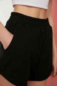 TRENDYOLMiLLA Black Regular/Normal Pattern High Waist Short Flexible Knitting Shorts - Image 4