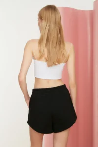 TRENDYOLMiLLA Black Regular/Normal Pattern High Waist Short Flexible Knitting Shorts - Image 5