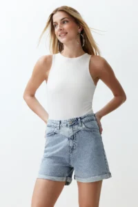 TRENDYOLMiLLA Mavi High Waist Mini denim Shorts
