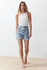 TRENDYOLMiLLA Mavi High Waist Mini denim Shorts - Image 2