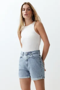 TRENDYOLMiLLA Mavi High Waist Mini denim Shorts - Image 3