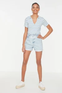 TRENDYOLMiLLA Mavi High Waist Mini denim Shorts - Image 8