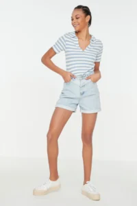 TRENDYOLMiLLA Mavi High Waist Mini denim Shorts - Image 9