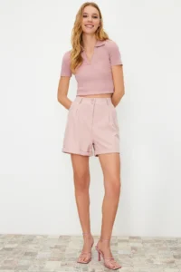 TRENDYOLMiLLA Powder Pink Regular Pattern Weaving Shorts - Image 2
