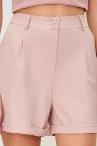 TRENDYOLMiLLA Powder Pink Regular Pattern Weaving Shorts - Image 4