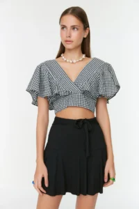 TRENDYOLMiLLA Black Plain Skirt Look High Waist Mini Knitting Shorts
