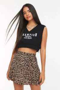 TRENDYOLMiLLA Camel Leopard Patterned Skirt Look High Waist Mini Knitting Shorts - Image 4