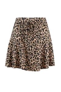 TRENDYOLMiLLA Camel Leopard Patterned Skirt Look High Waist Mini Knitting Shorts - Image 7