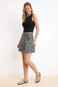 TRENDYOLMiLLA Multicolored Printed Skirt Look High Waist Mini Knitting Shorts