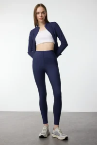 TRENDYOLMİLLA Navy Blue Shaping Tam Size Knitting Sports Leggings - Image 2