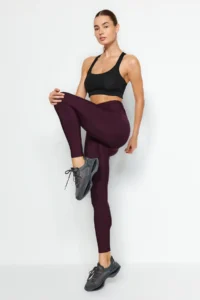 TRENDYOLMİLLA Koyu Plum Shaping Tam Size Knitting Sports Leggings - Image 2