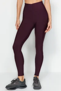 TRENDYOLMİLLA Koyu Plum Shaping Tam Size Knitting Sports Leggings - Image 3