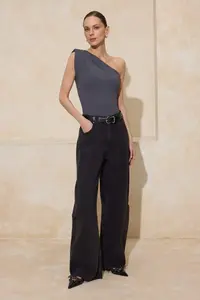 TRENDYOLMİLLA Anthracite Printed Asymmetric Yaka Flexible snaps Knitting BodyTWOSS22B.D.00014 - Image 2